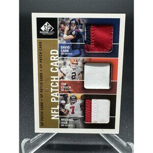 2003 Nfl Patch Card Triple SP Game Used Carr Couch Vick #pc3-ccv /25